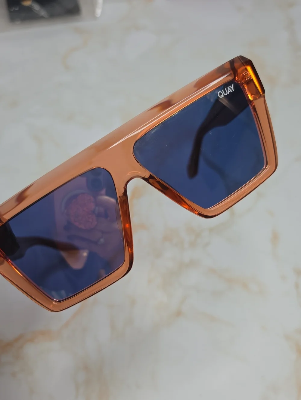QUAY Base Line Sunglasses Blush Flat Brow Frame Champagne Mirror Lens